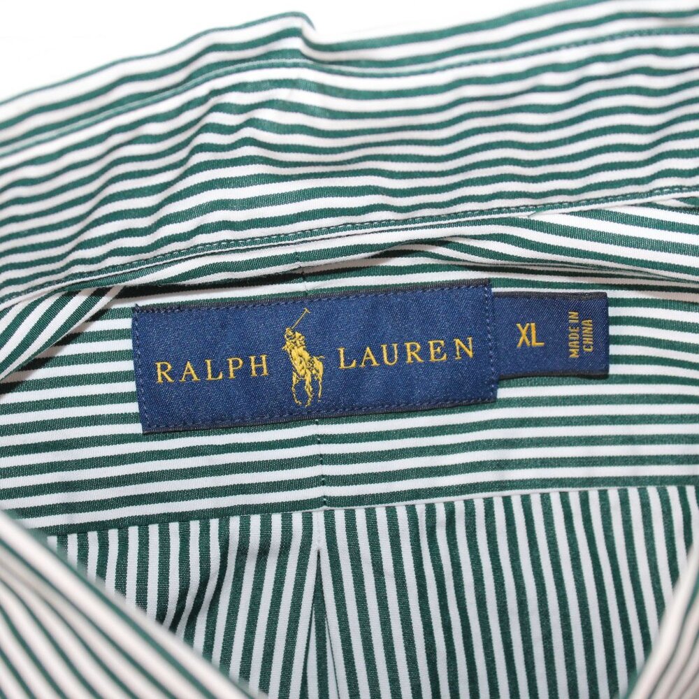Ralph Lauren Mens XL Button Down Dk Green Striped Dress Shirt Office Travel - Picture 8 of 9